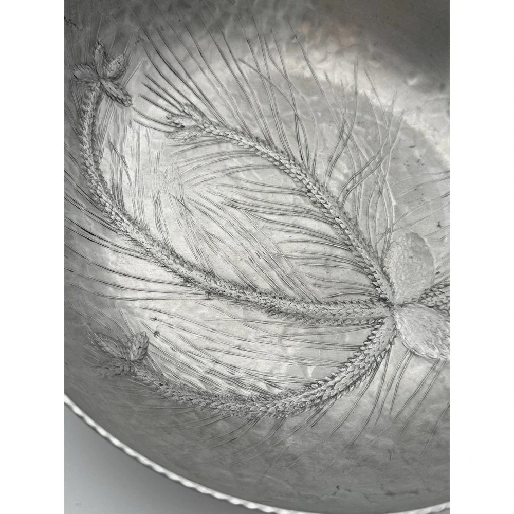 Vintage Everlast Forged Aluminum Round Plate Or Tray Pinecones & Branches Design